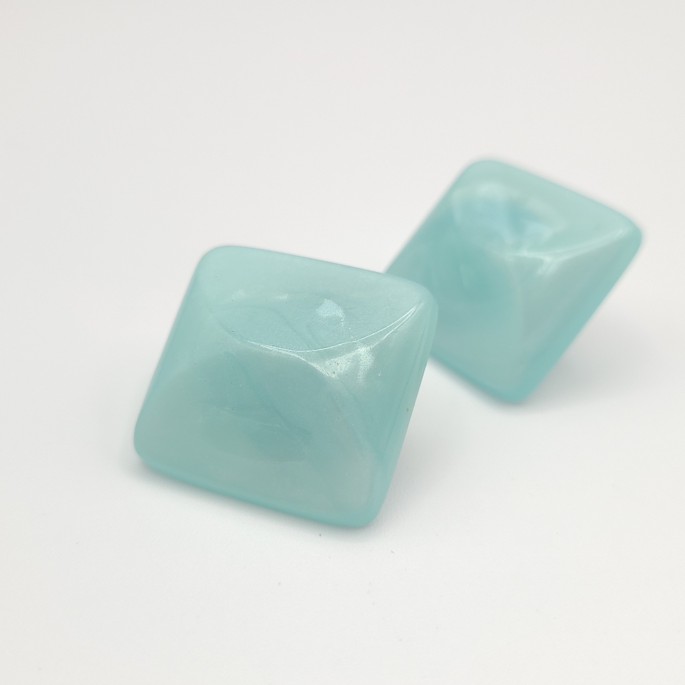 Vintage 80s Aqua Lucite Clip-On Earrings | Square Statement Retro